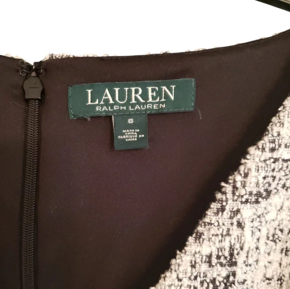 Ralph Lauren Black & White Tweed Faux Wrap Dress with Long Ruffle Sleeves Size 6 - Picture 4 of 4